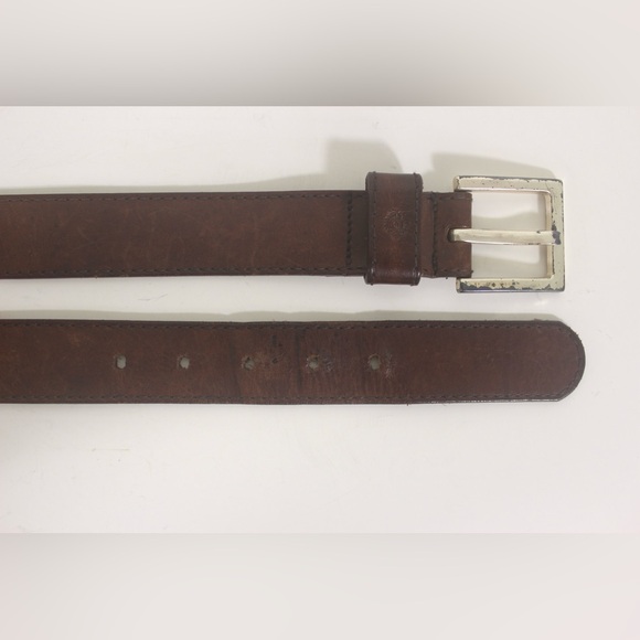 Vintage Distressed Brown Leather Belt Silver Buckle Worn In Work Jeans Belt - Picture 6 of 8